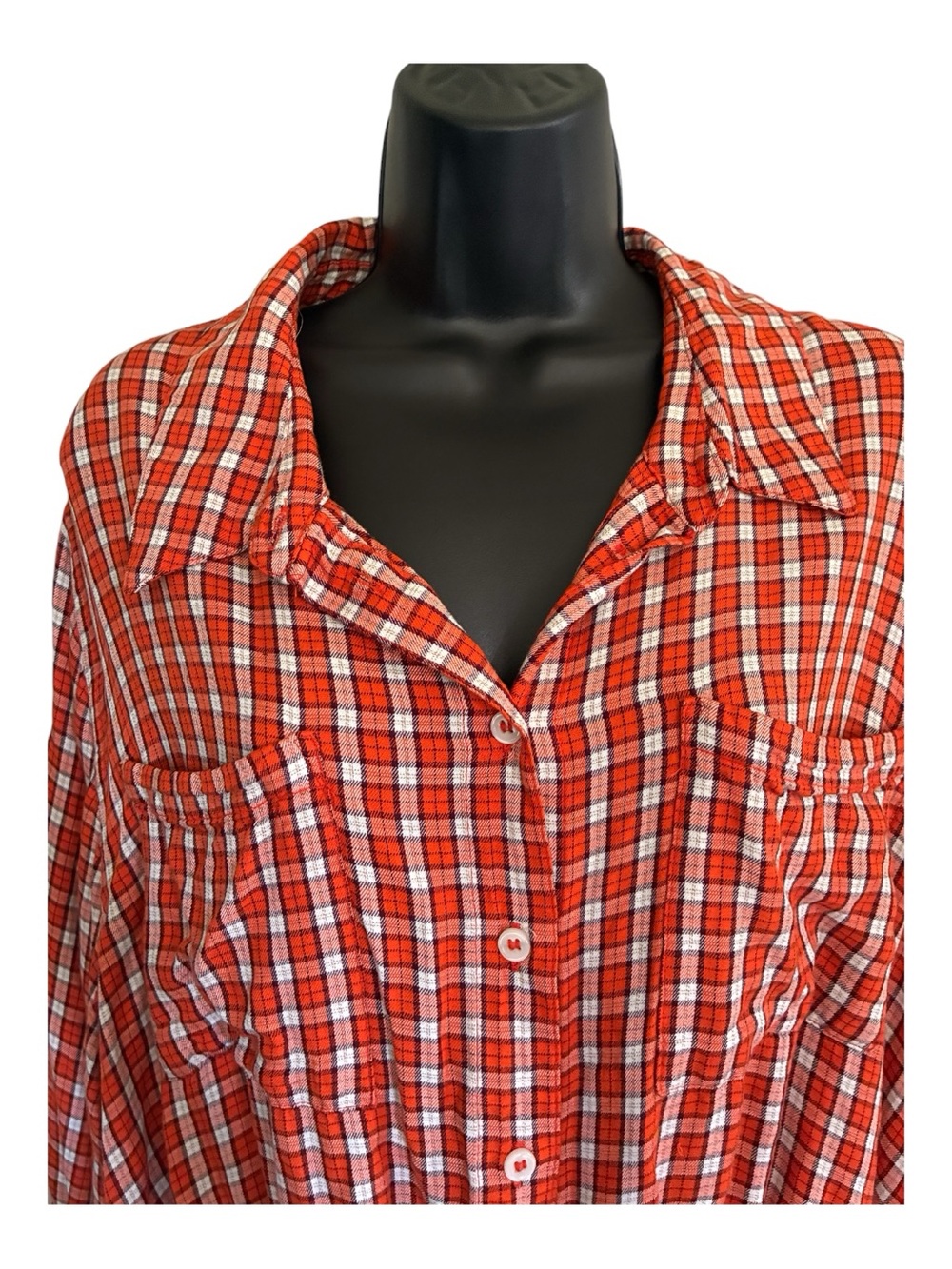 Lane Bryant Autumn Orange Gingham Cropped Plaid Tie Hem Top Size 22 - Picture 4 of 7
